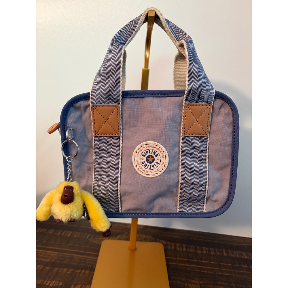 Kipling Nadale Crossbody Bag Dove Gray with Crossbody Strap Monkey Keychain EUC